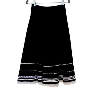 😍2/$20 Boho Sz 4 Black Cotton White Ribbon & Lace Embellished Midi Skirt